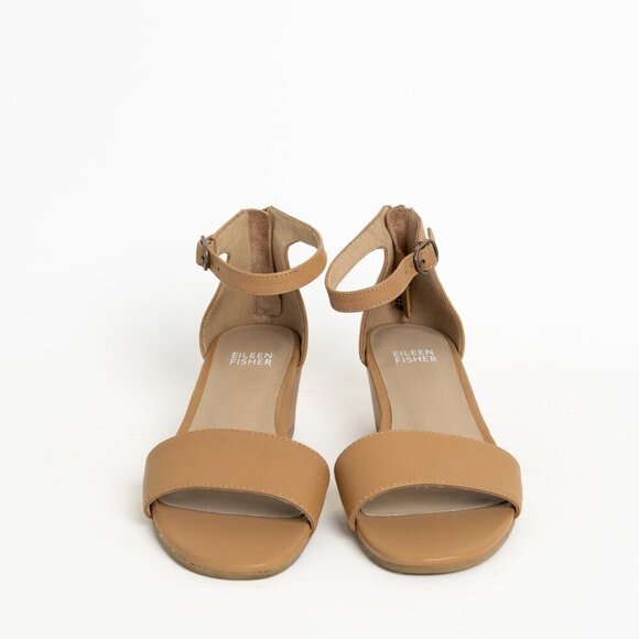 ✨ Eileen Fisher Leather Wedge Sandal Mara Tumbled Tan - Picture 5 of 15